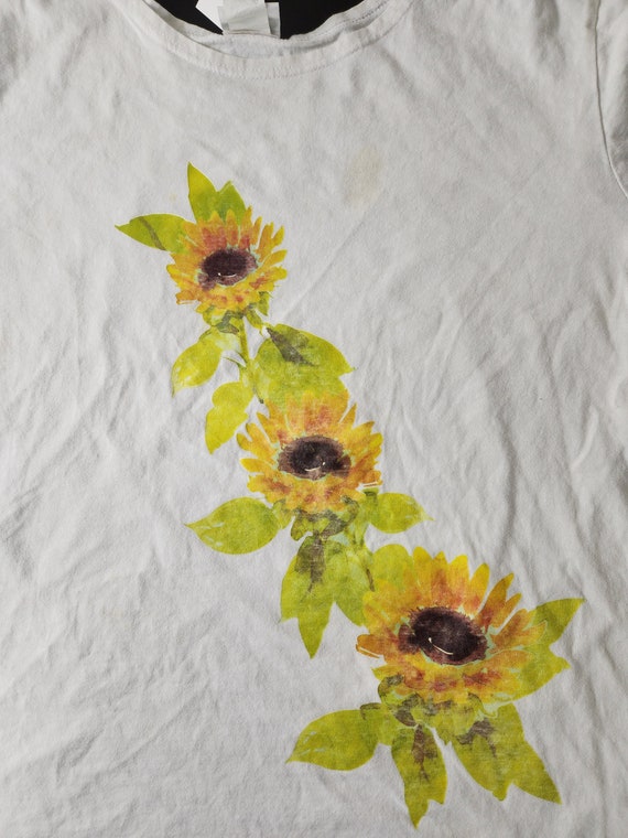 Vintage Sunflower, XXL, White T-shirt, Flower Print, Vintage