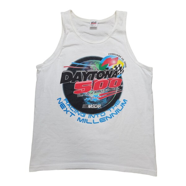Vintage Daytona, Large, Sleeveless, White T-Shirt, Made in USA, Daytona 500, Y2K, Nascar