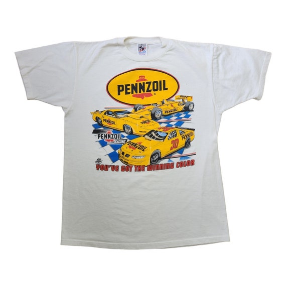 激安先着 T-shirt, White Racing, Large, Pennzoil, Vintage Made USA in トップス