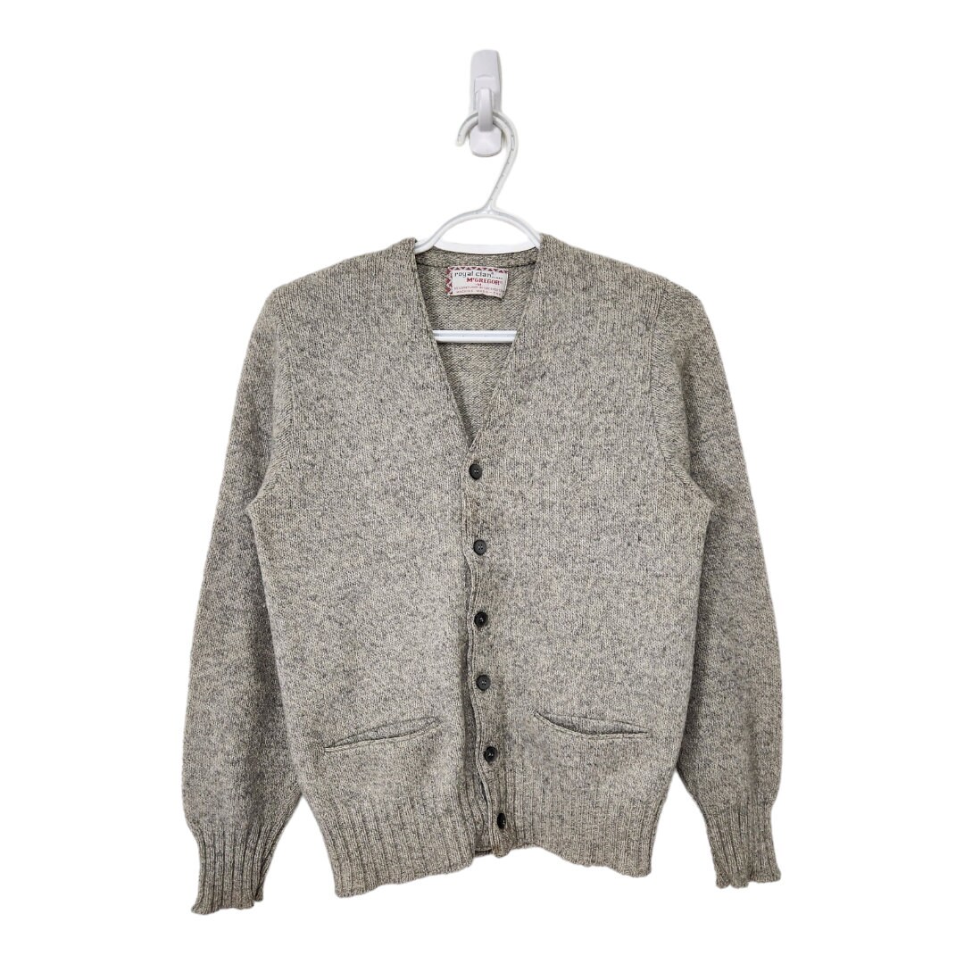 60's 〈McGREGOR 〉 clan cardigan Vintage Mcgregor Knitted Sweater Royal Clan 65% Shetland Gray