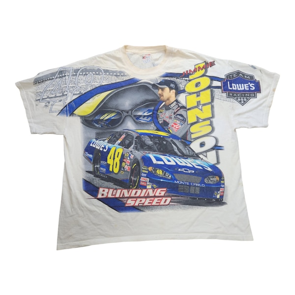 Vintage Nascar, XL, Jimmie Johnson White T-Shirt, Racing T, sportwear, Streetwear, 100% Cotton, AOP