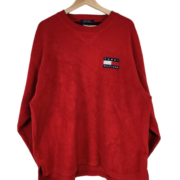 Vintage, Large, Tommy Hilfiger, Crewneck, Sweatshirt, Fleece, Red