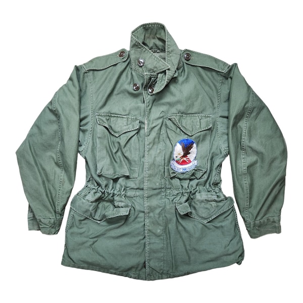 Vintage M-65, chaqueta de campo, 20W x 29L, chaqueta militar, chaqueta militar, chaqueta con parches, preparado para vigilantes