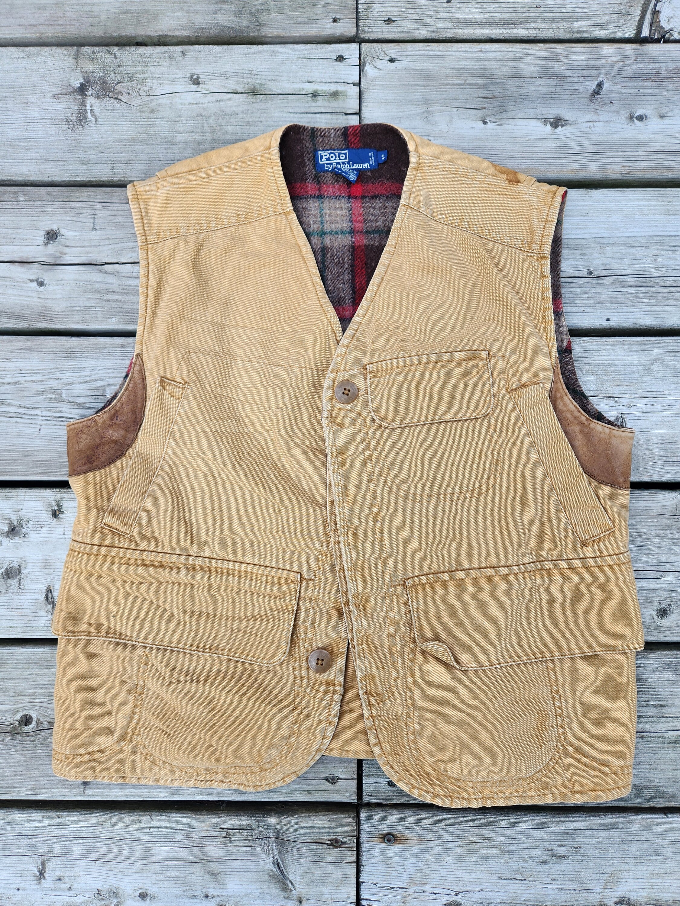 Vintage Polo Ralph Lauren Hunting Vest Cotton Wool Blanket Plaid