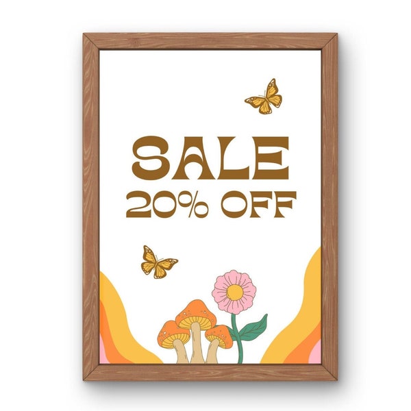 20% Off Sale Sign, Boutique Sale Sign, Retro Sale Signage, 20 Percent Discount Poster, Retail Shop Promo, Clearance Sales, Digital Printable