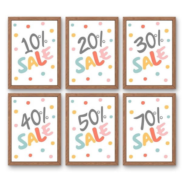 Sale Sign Bundle X6, 10 20 30 40 50 70% off, Printable Signage for Boutique and Retail Stores, Spring Summer Clearance Sale Poster, DIGITAL