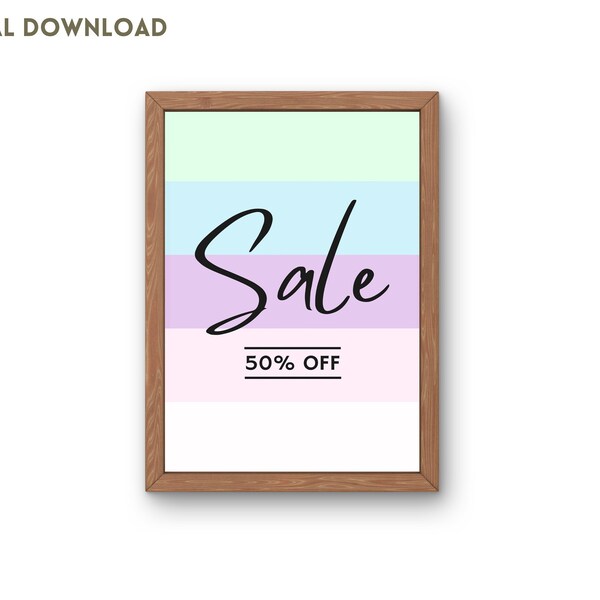 50% OFF Sign, Boutique Sale Sign, Retail Store Signage, Shop Promotion Poster, Spring Colors, Clearance Sale, Printable, Digital Download