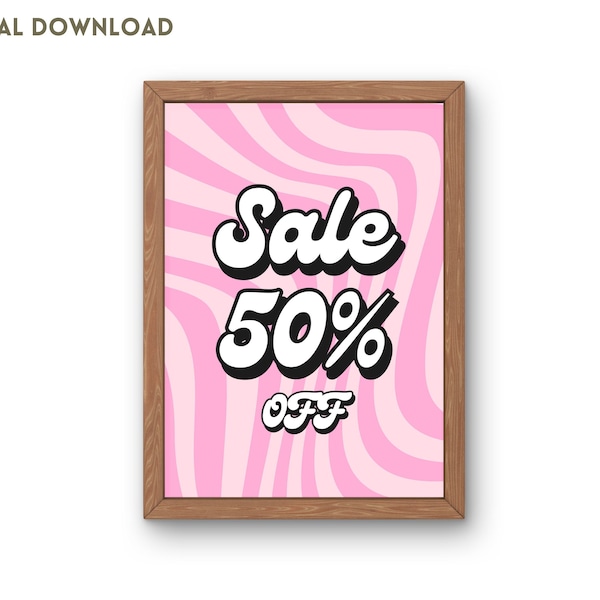 50% Off Retro Sale Sign, 50 Percent Discount, Pink Sale Poster, Retail Shop Signage, Boutique Promotion, Store Clearance, Digital Download