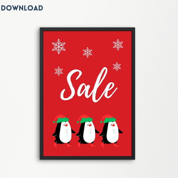 Winter Sale Sign, Printable Retail Store Signage, Boutique Promotion Poster, End of Season Clearance Sales, Cute Penguins, Digital Download