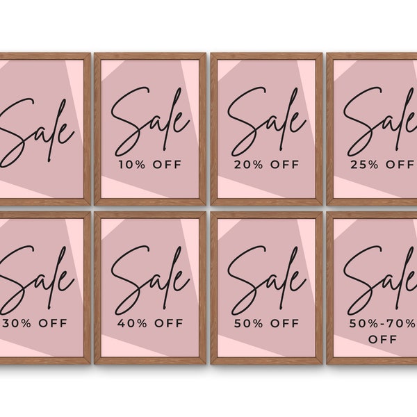 Sale Sign x8 Bundle, 10% to 70 Percent OFF Signage, Boutique Sale Sign, Printable Retail Sale Poster for Clearance Sale, Digital Download