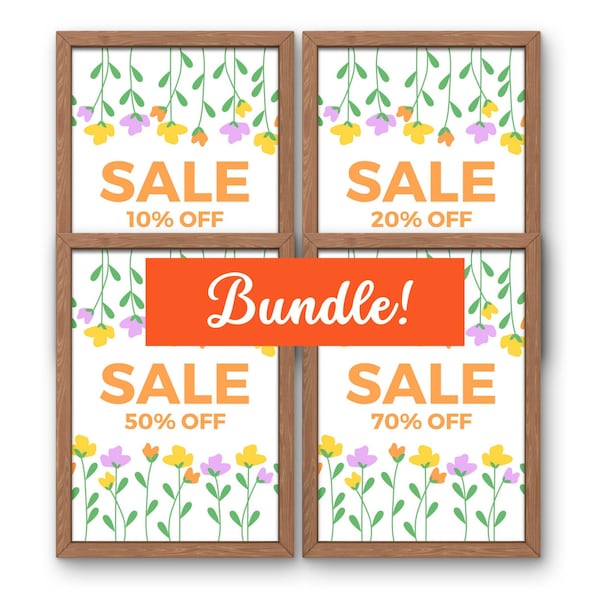 Sale Sign Bundle, 10% 20 50 70 Percent Off, Boutique Discount Poster, Retail Signage, End of Season, Spring Clearance, Printable Download