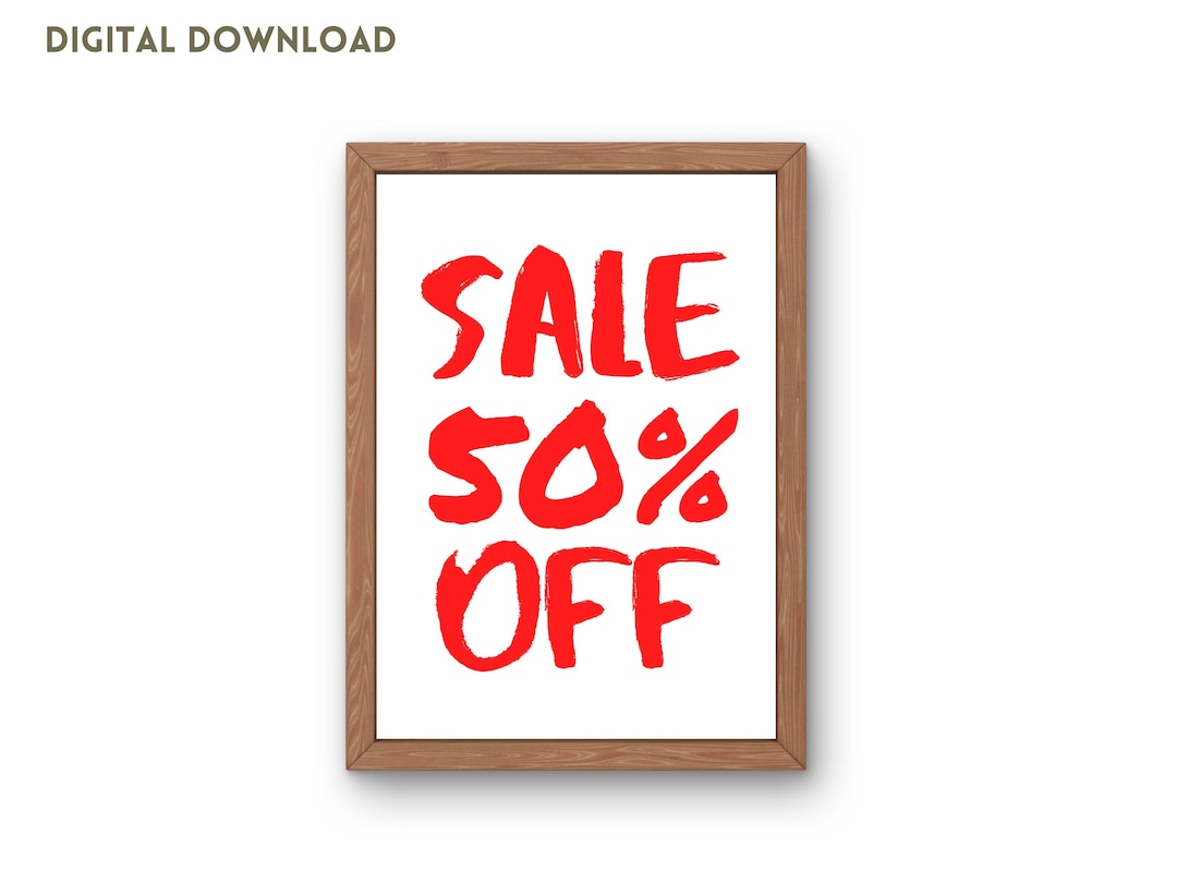 50% off Sign, Printable Boutique Sale Poster, Retail Store Signage, Red ...