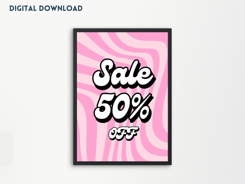 50% off Retro Sale Sign, 50 Percent Discount, Pink Sale Poster, Retail ...