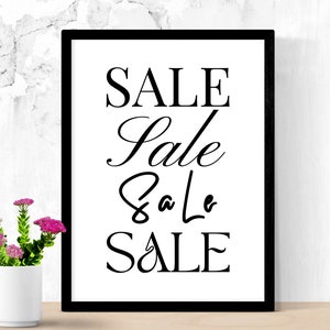 Boutique Sale Sign for Retail Store, Discount Signage, Business Promo, Black and White Printable Poster, Clearance Sales, Digital Download
