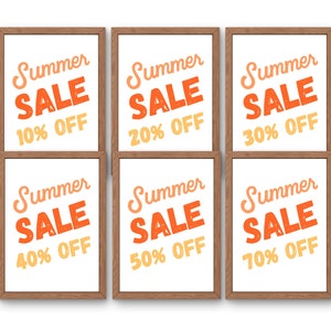 Summer Sale Sign x6 Bundle, Printable Sale Sign, 10 20 30 40 50 70% OFF Sign, Sale Sign Boutique, Clearance Sales, Retail Store Sale Sign