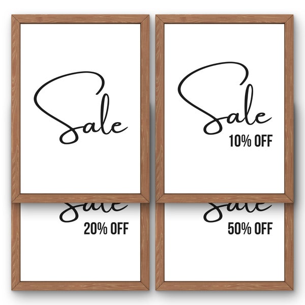 Sale Sign X4 Bundle, 10% 20 50 Percent Off, Price Reduction Retail Signage, Boutique Sale Sign Printable, Fall Summer Clearance Discount