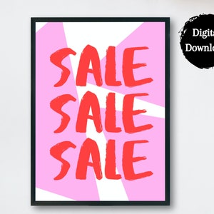 Roze verkoopbord, Boutique Sale Sign, Retail Sale Signage, Printable Sale Sign, voor opruiming Lente Zomerverkoop, Rood lettertype, Moderne esthetiek
