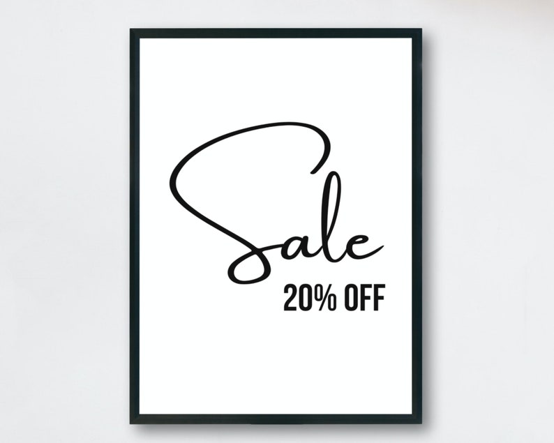 20% off Sale Sign, Printable Sale Poster, Retail Boutique Signage, End
