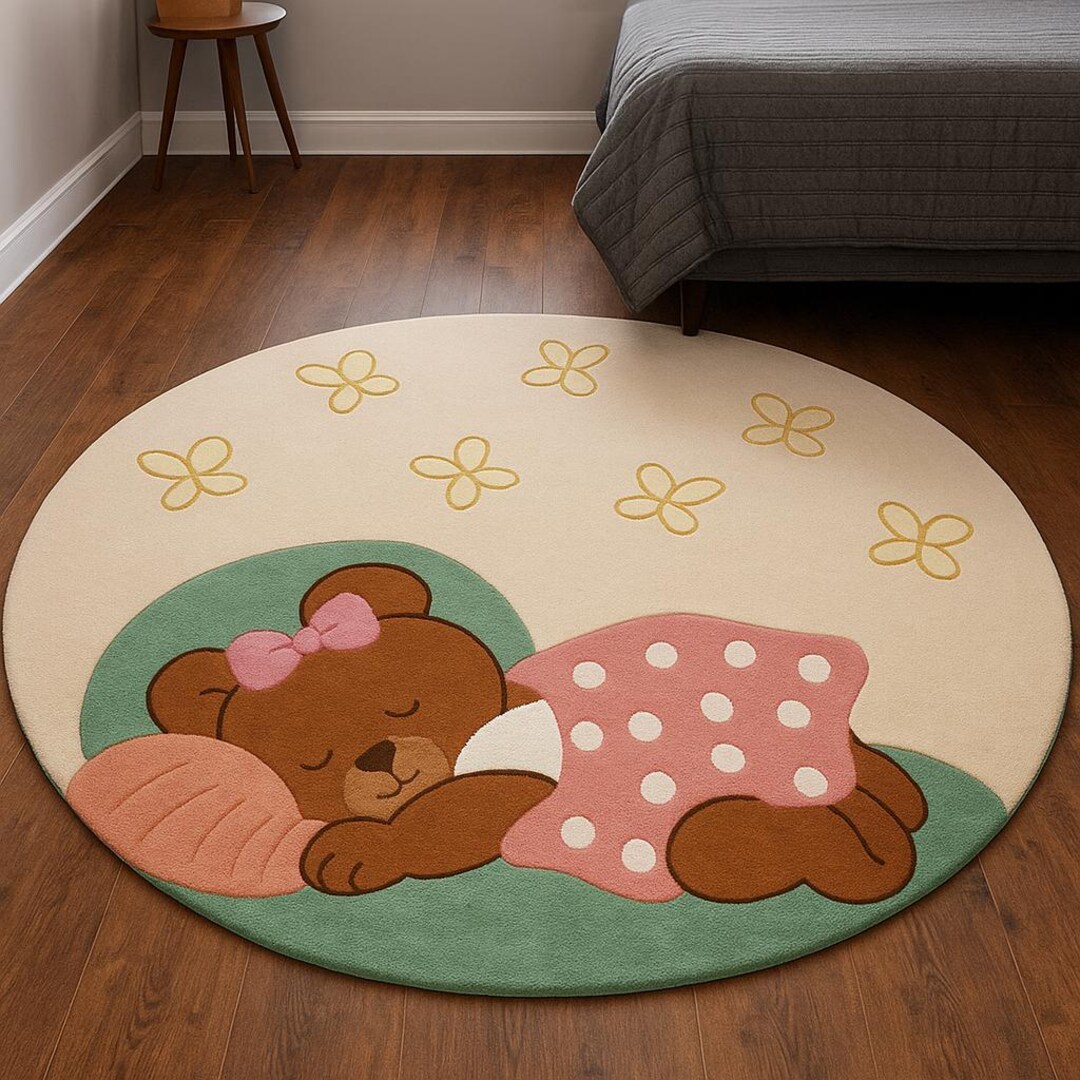 Hand-tufted Wool Kids Rug – Sleeping Bear Nursery Carpet, 5x5 Ft - Etsy