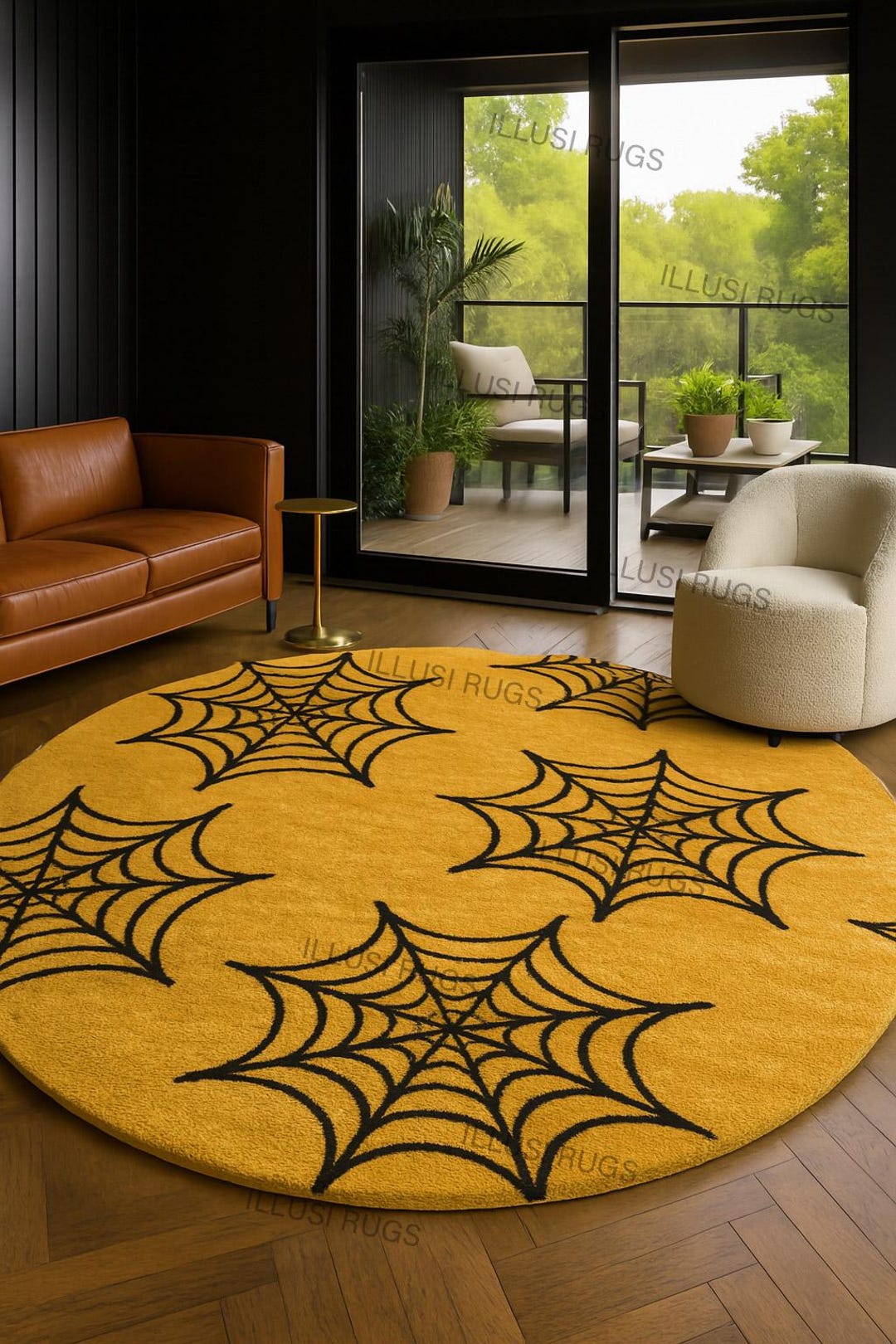 Hand Tufted Spider Web Rug: Yellow Halloween Decor, Modern Accent - Etsy