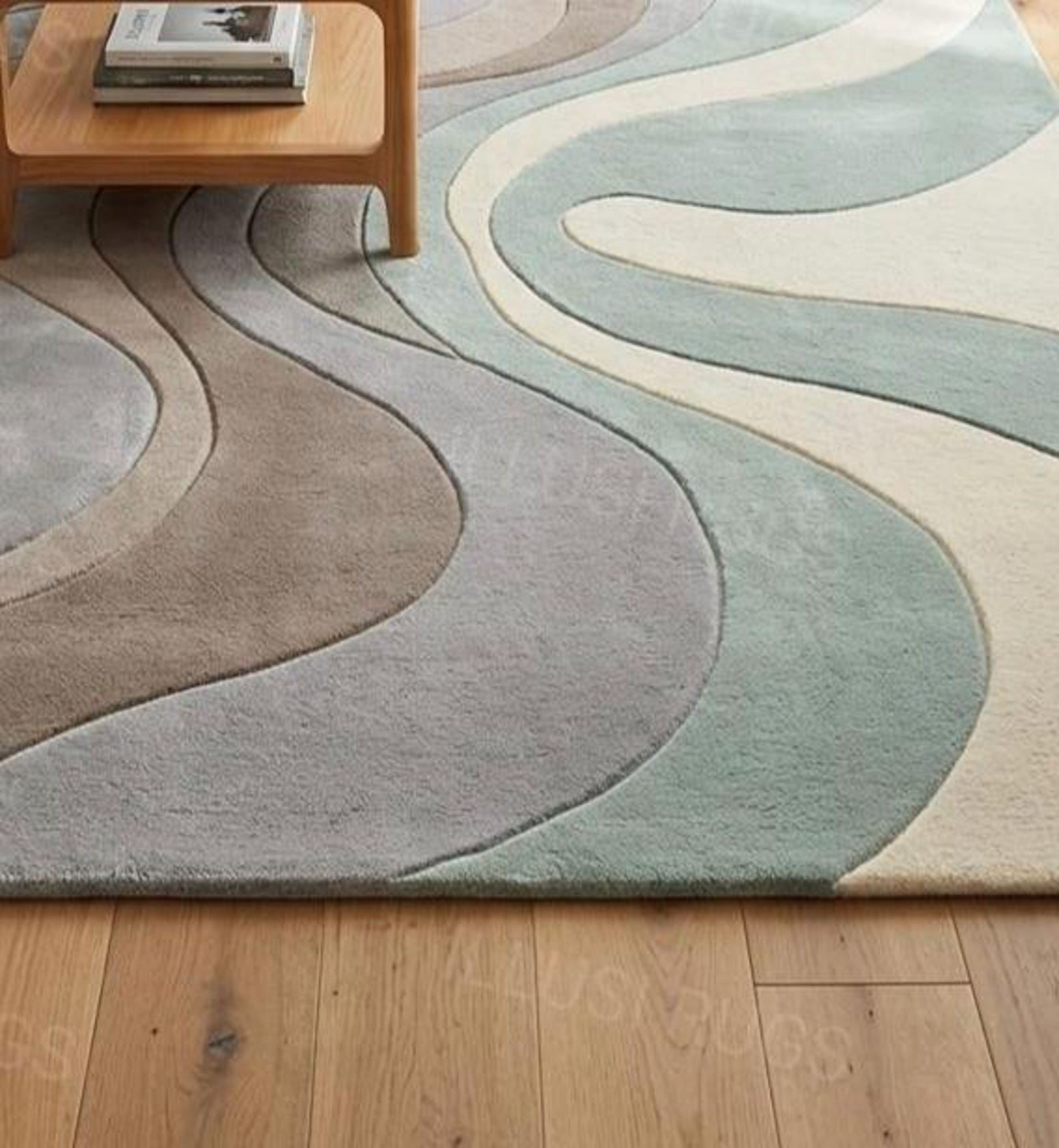 Luxury Abstract Wavy Modern Area Rug – Hand Tufted Soft Wool Blend ...