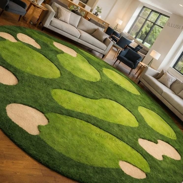 Round Turf Rug Luxury Hand-tufted Golf Course Round Rug – Green Putting Turf Design ...