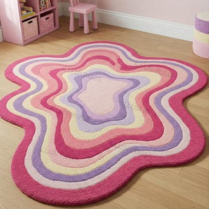 Irregular Shape Modern Colourful Hand Tufted Amoeba Wool Area Rug for Living Room, Abstract Handmade Odd Shape 8x8 9x9 Rugs For Bedroom 7x7
