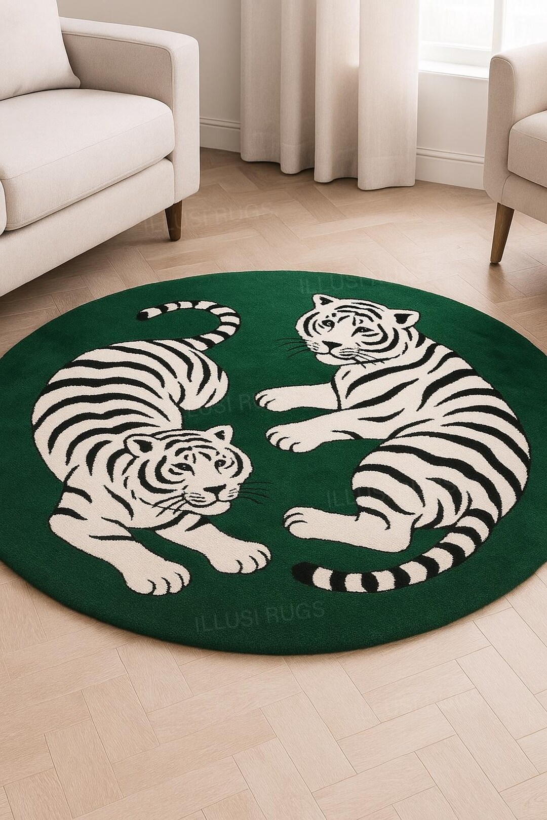 Hand-tufted Wool Green Tiger Rug | Modern Animal Print - Etsy