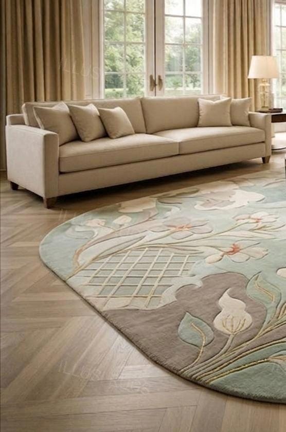 Luxury Hand Tufted Floral Area Rug – Sage Green & Beige Botanical Wool ...