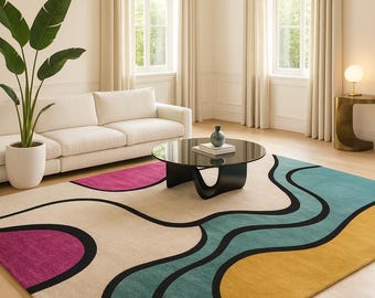 TAPIS ABSTRAIT EN LAINE TUFTÉE À LA MAIN TAPIS ABSTRAIT EN LAINE TUFTÉE À LA MAIN
