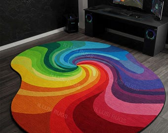 Tapete de jogo vibrante Swirl 8x10 Tapete abstrato multicolorido exclusivo para configuração moderna - Tapete de arco-íris colorido para sala de jogos, escritório ou sala de estar