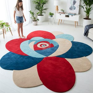10x10Feet Handgetufteter Teppich 100% Wolle Teppich Skurril Bloom Spiral Petal Rug 3x3ft - Multicolor Floral Teppich (6 x 6 ft) Schlafzimmer Dekor 2,5 x 2,5 cm