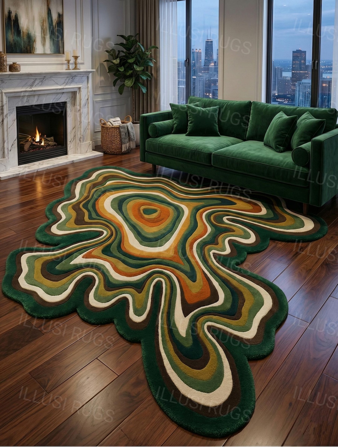 Handmade Green Abstract Wool Rug, Irregular Modern Carpet - Etsy