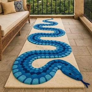 3x9ft Hand-Tufted Snake Rug 4x15 – Bold Serpent Runner for Hallways | Cozy Animal Carpet Decor | Eye-Catching Reptile-Inspired Floor Art.
