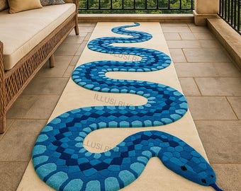3 x 9 pi Snake touffeté à la main, 4 x 15 pi - Tapis serpent audacieux pour couloir | Tapis décoratif animalier douillet | Revêtement de sol accrocheur inspiré des reptiles.