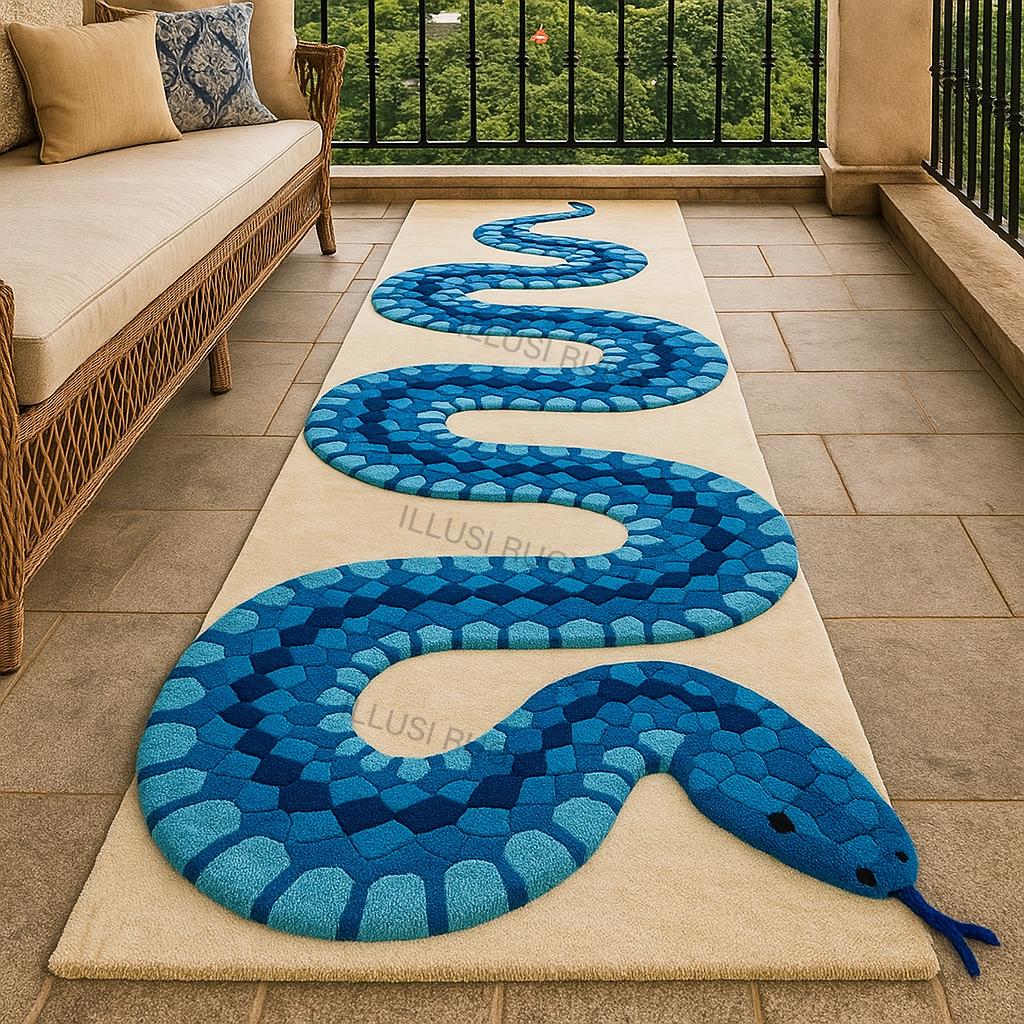 Tapete de cobra tufado à mão de 3 x 9 pés, 4 x 15 – Corredor de serpente ousado para corredores | Decoração aconchegante de carpete com animais | Arte de piso atraente inspirada em répteis.