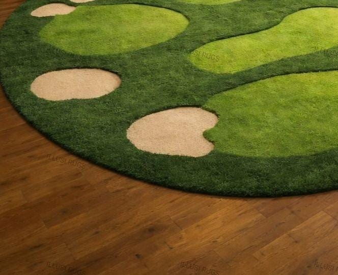 Round Turf Rug Luxury Hand-tufted Golf Course Round Rug – Green Putting Turf Design ...