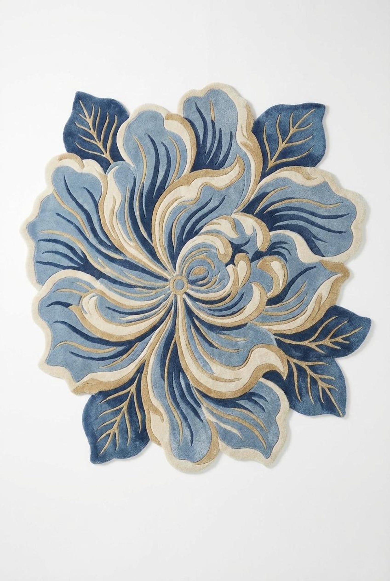 Luxury Blue Floral Hand-tufted Rug | 3D Flower Shape Carpet | Living ...