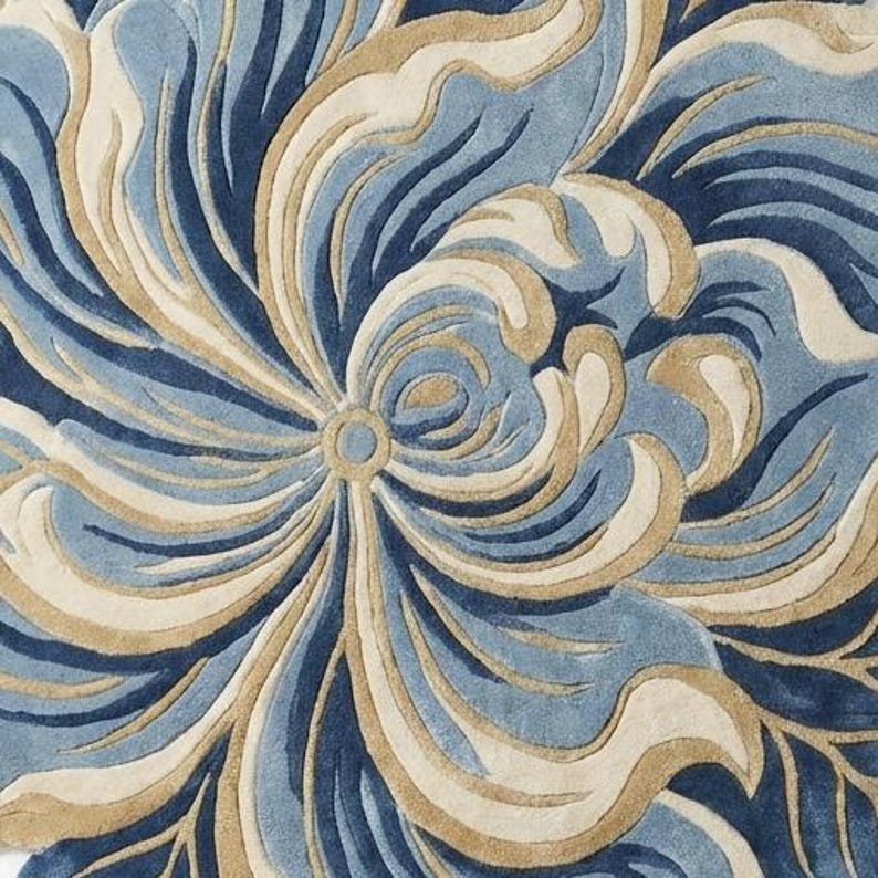 Luxury Blue Floral Hand-tufted Rug | 3D Flower Shape Carpet | Living ...