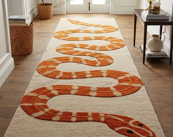 3 x 11 pi 3 x 11 pi. tapis serpent touffeté à la main 3 x 12 pi. - Tapis serpent audacieux pour couloir | Tapis décoratif animalier douillet | Revêtement de sol accrocheur inspiré des reptiles.