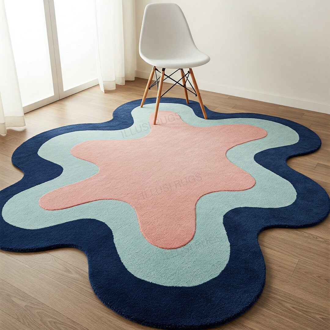 Modern Wavy Splash Rug 9x12ft Abstract Blob Area Carpet 8x10ft in Peach ...