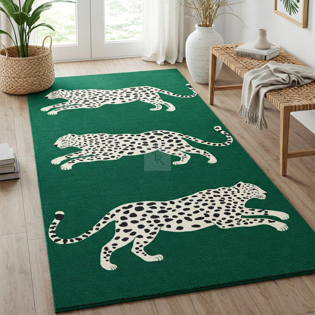 Wild Forever Rug Green Jungle Safari Leopard Rug | Bold Wild Cat Area Rug | Hand-tufted ...