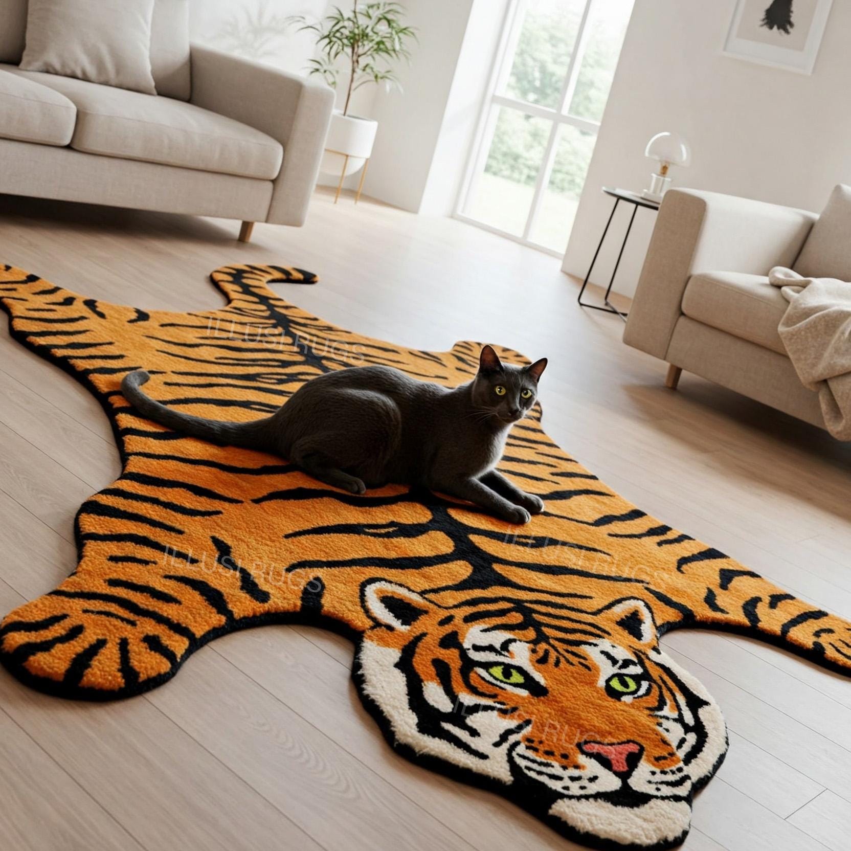 5x8, 5x7, 9x12fthandmade 4x6ft Tiger Print Rug Soft Animal Shape