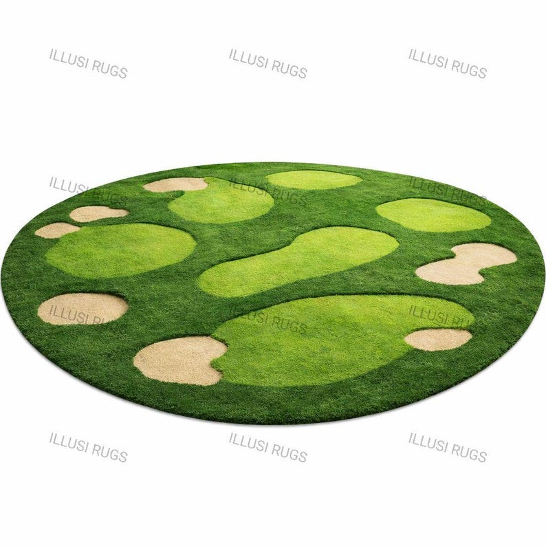 Luxury Hand-tufted Golf Course Round Rug – Green Putting Turf Design ...