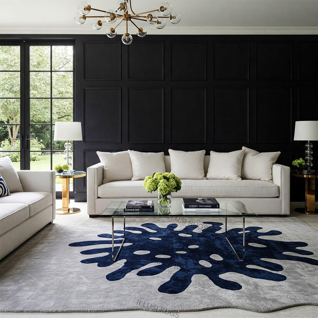 Modern Navy Rug Modern Abstract Splash Area Rug – Navy Blue & Gray Artistic Carpet ...