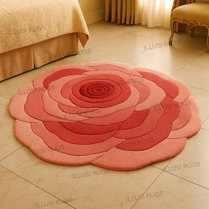 1,50m Wollteppich in Rosa - 1,50m Wollteppich - runder handgetufteter Wollteppich für Schlafzimmer, Wohnzimmer, Kinderzimmer | Floral Kreis Teppich, Einzigartige Wohnkultur