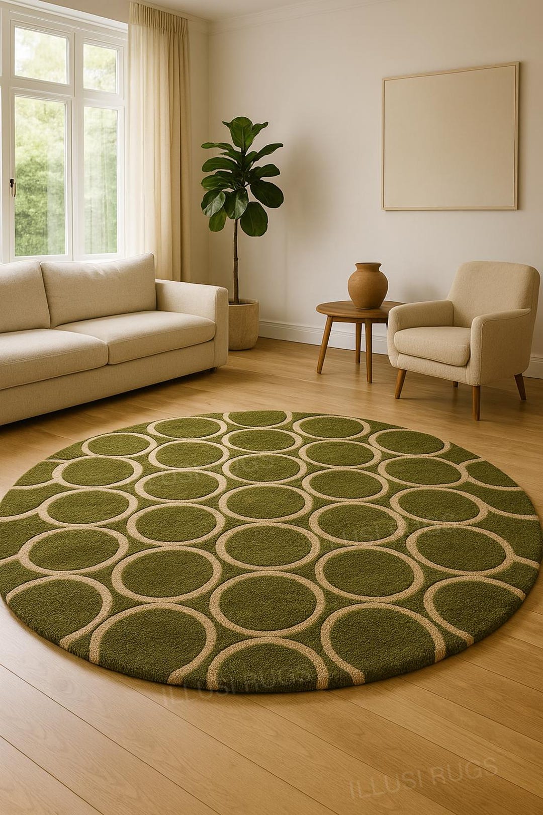 Green Circle Wool Rug – Handmade Contemporary Round Area Carpet - Etsy