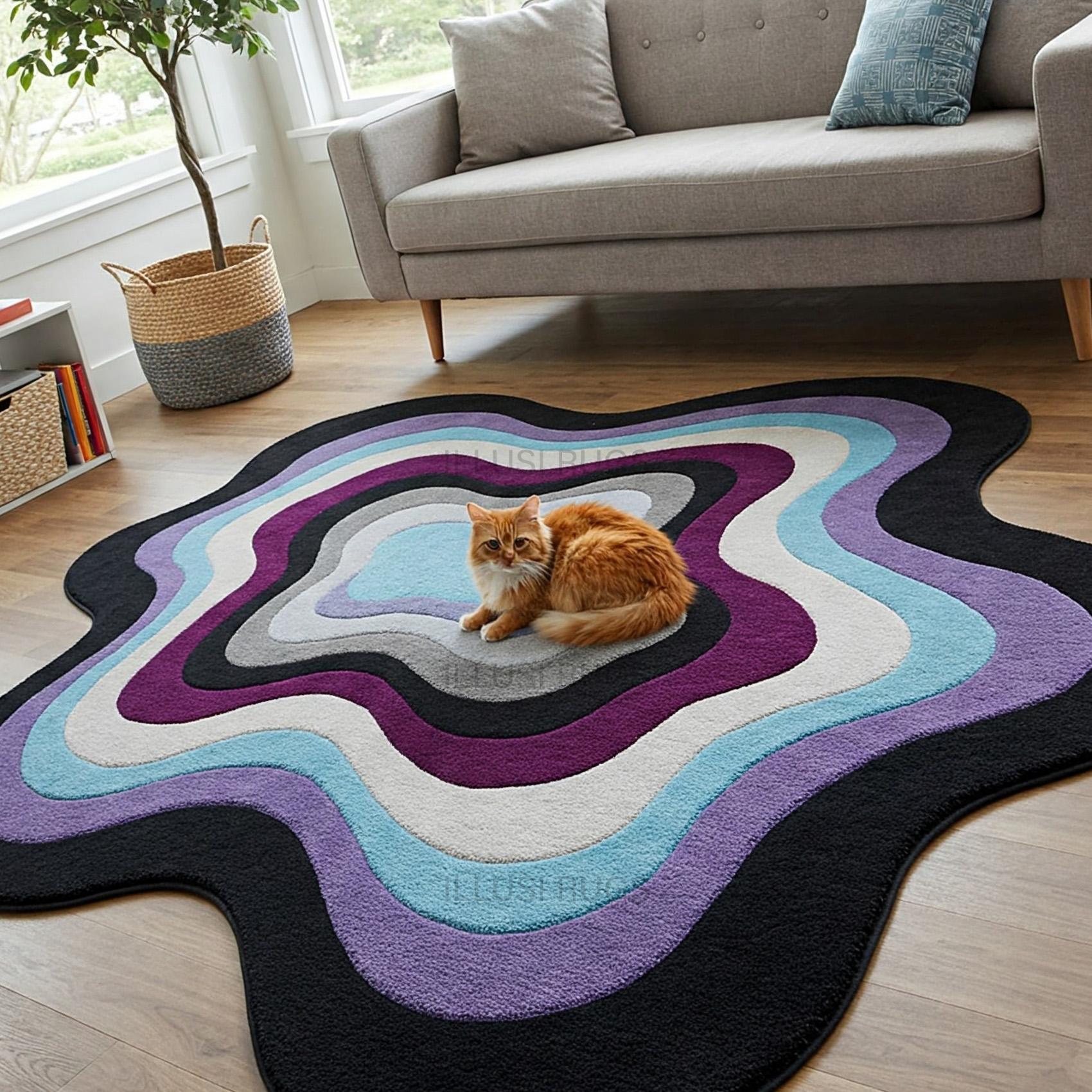 Abstract Ripple Shape Modern Colourful Hand Tufted Amoeba Wool Area Rug ...