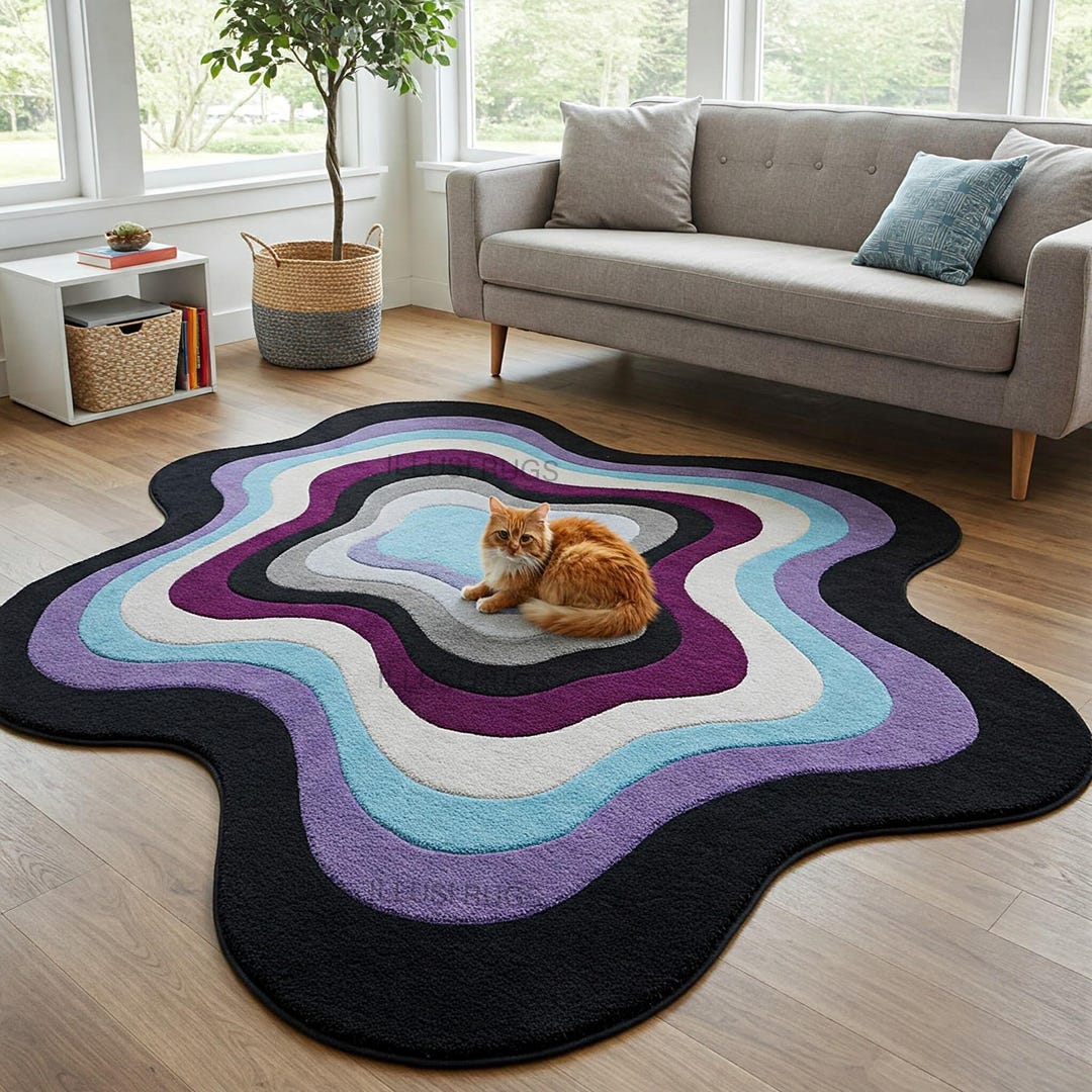 Amorph Rugs Abstract Ripple Shape Modern Colourful Hand Tufted Amoeba Wool Area Rug ...