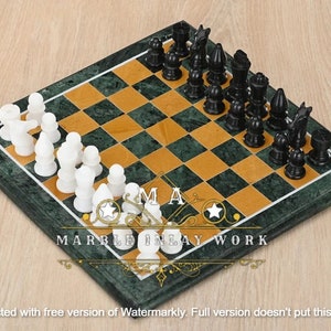 Handcrafted Marble Chess Set: Black and White Stone Board & Pieces